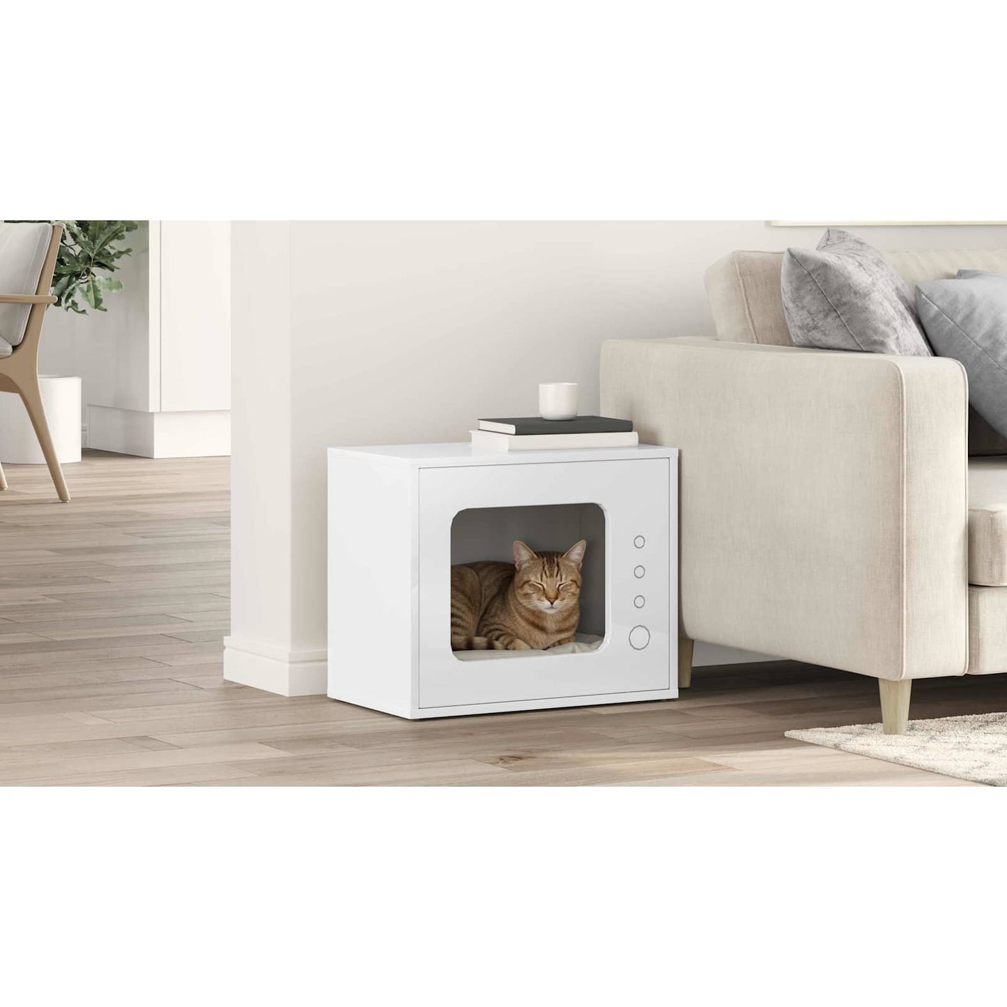Cat House Gloss White 51 x 30 x 42.5 cm Engineered Wood