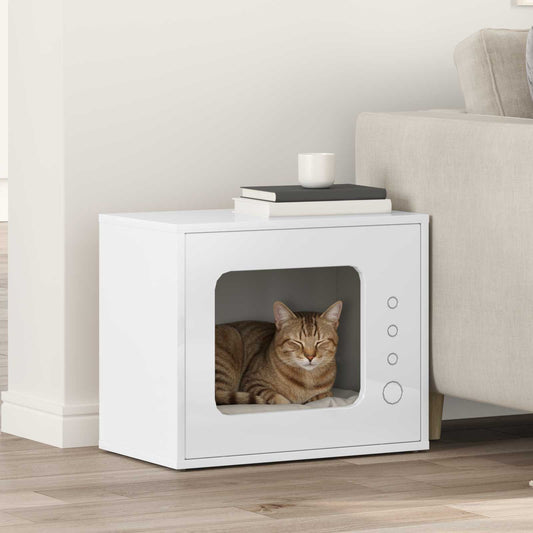 Cat House Gloss White 51 x 30 x 42 cm Engineered Wood