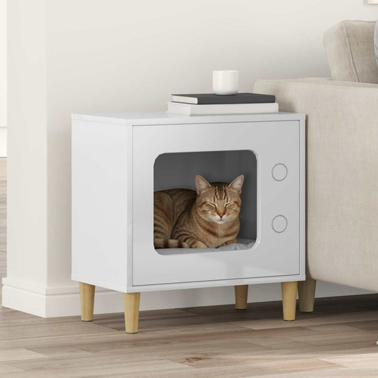 Cat House Gloss White 51 x 30 x 52 cm Engineered Wood