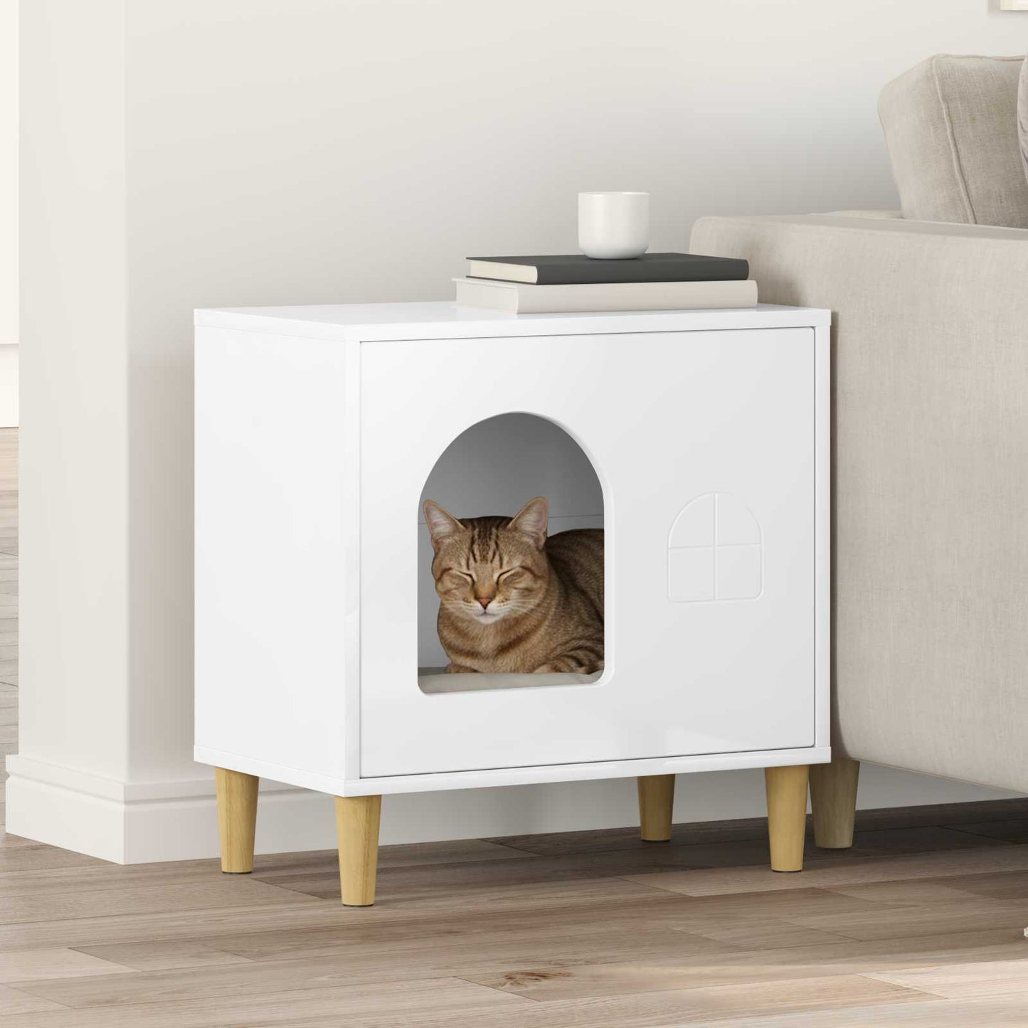 Cat House Gloss White 51 x 30 x 52 cm Engineered Wood