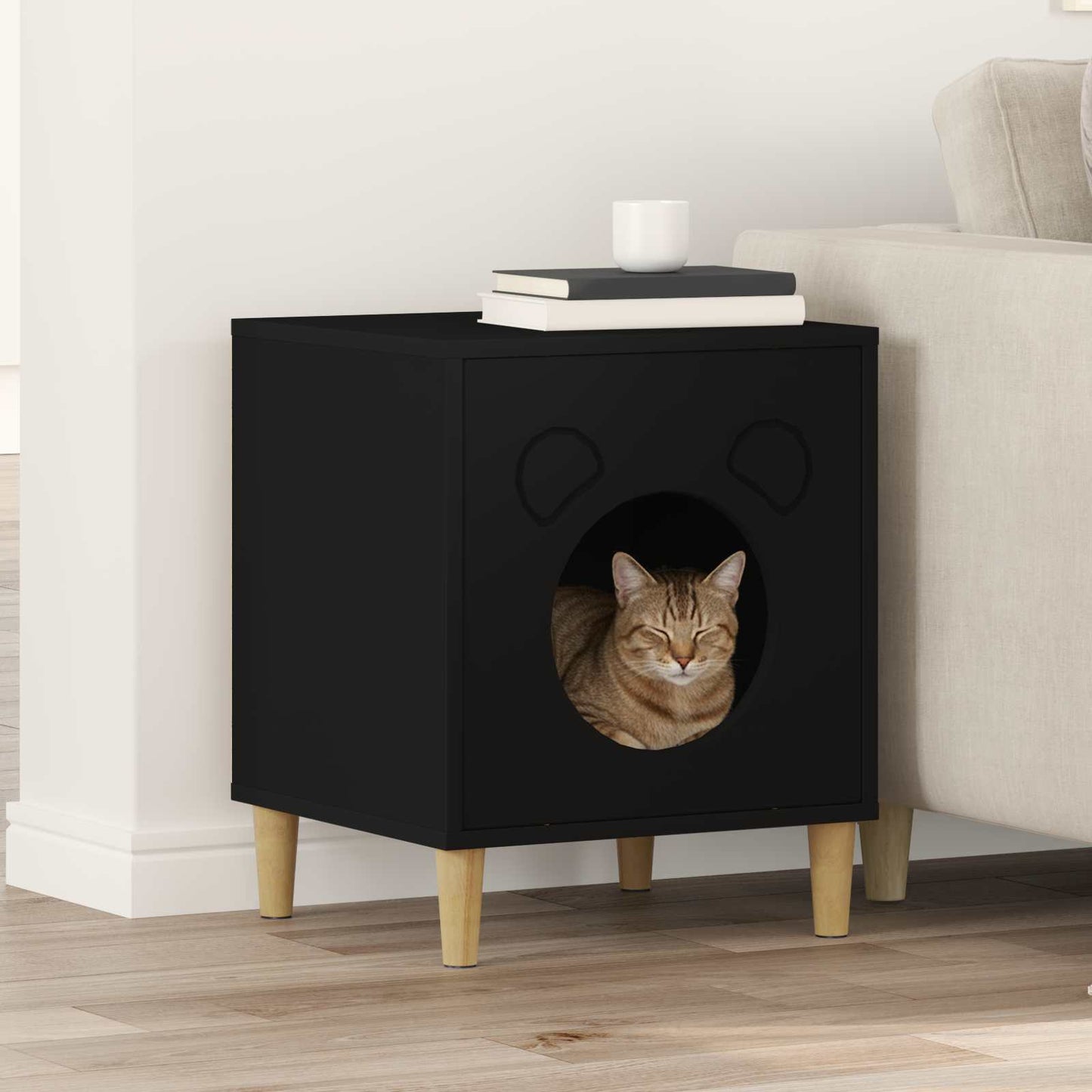 Cat House Black 42.5 x 40 x 53 cm Engineered Wood