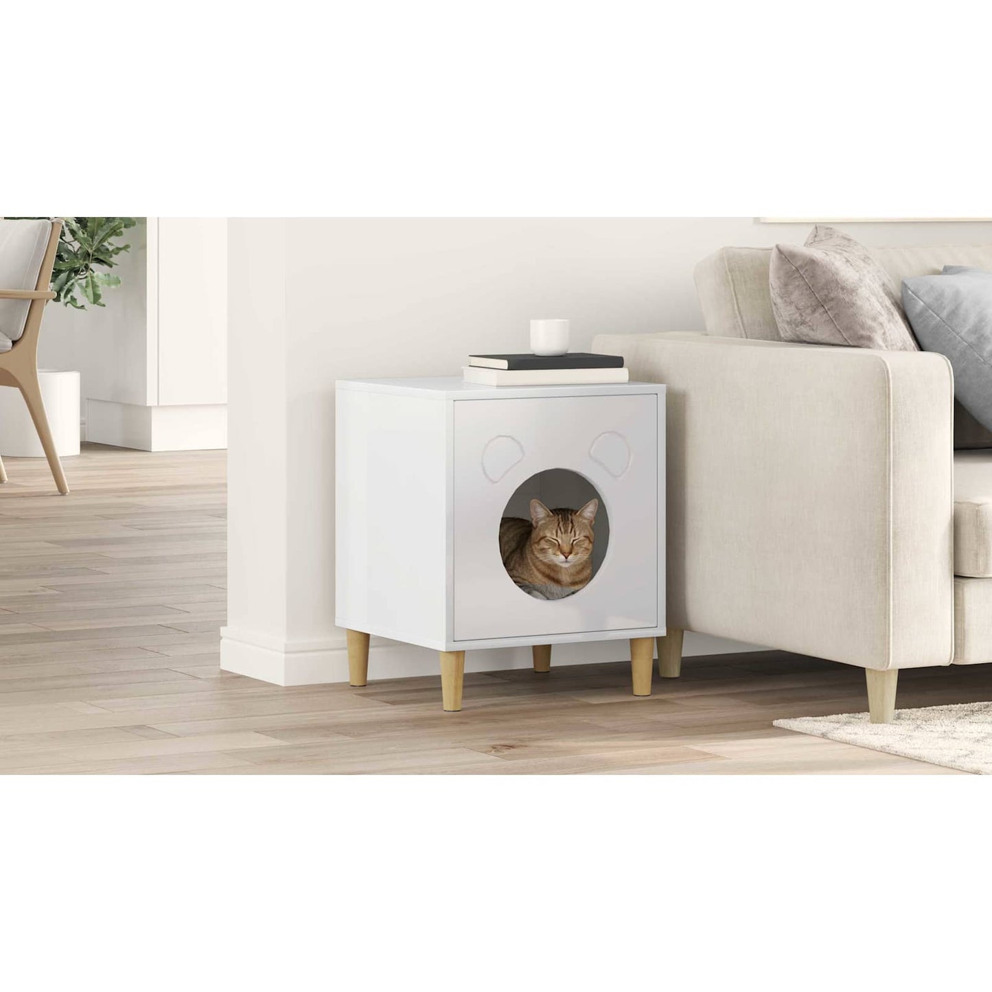 Cat House Gloss White 42.5 x 40 x 53 cm Engineered Wood