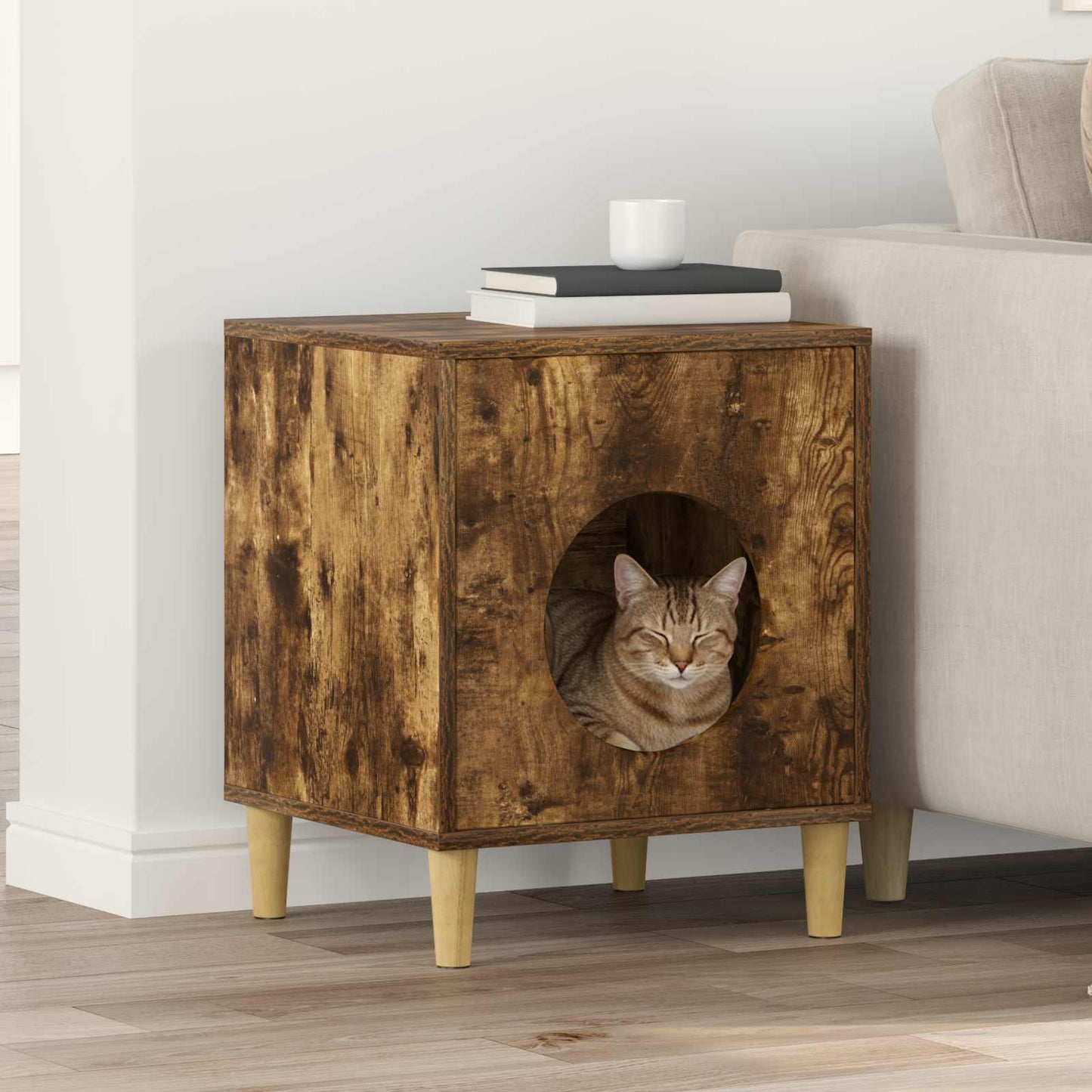 Cat House Smoked Oak 42.5 x 40 x 53 cm Engineered Wood