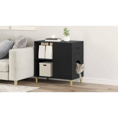 Cat House Black 72 x 42.5 x 70 cm Engineered Wood