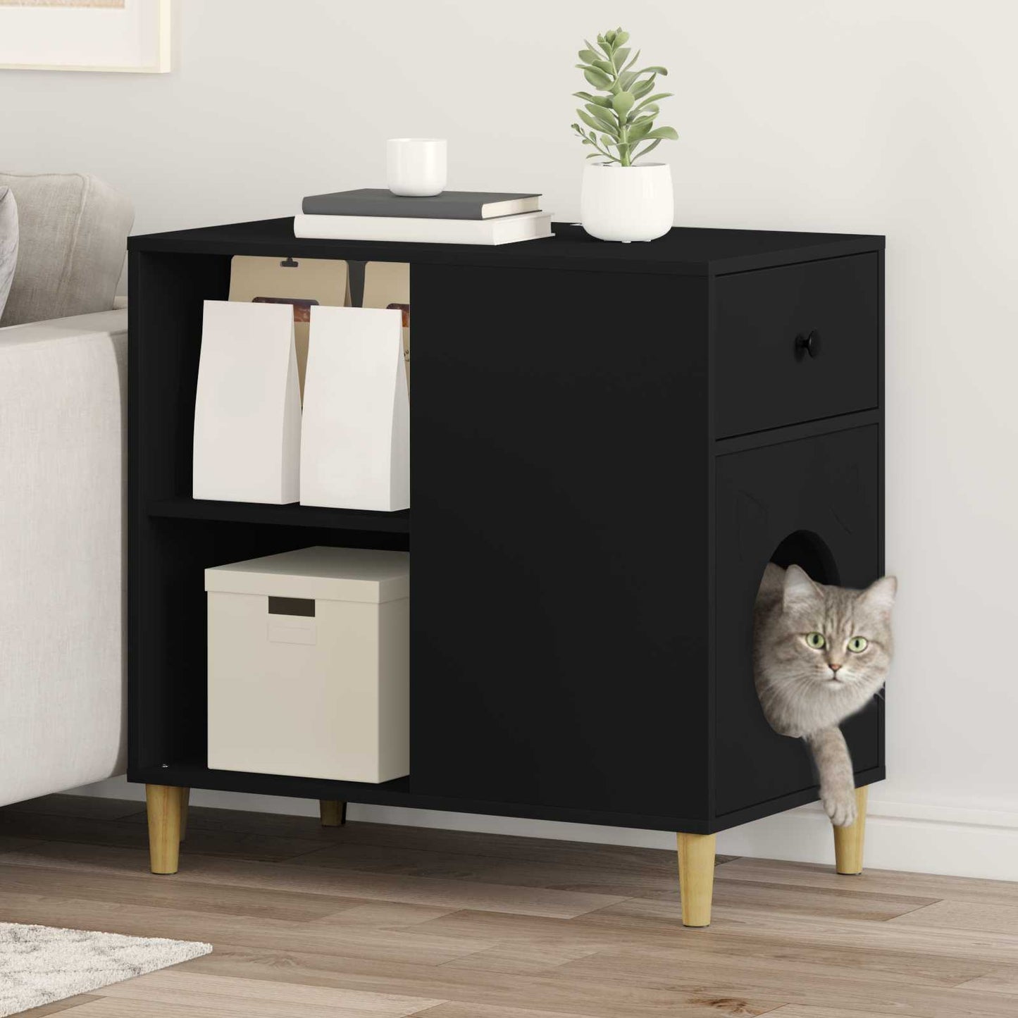 Cat House Black 72 x 42.5 x 70 cm Engineered Wood