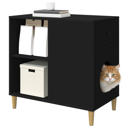 Cat House Black 72 x 42.5 x 70 cm Engineered Wood