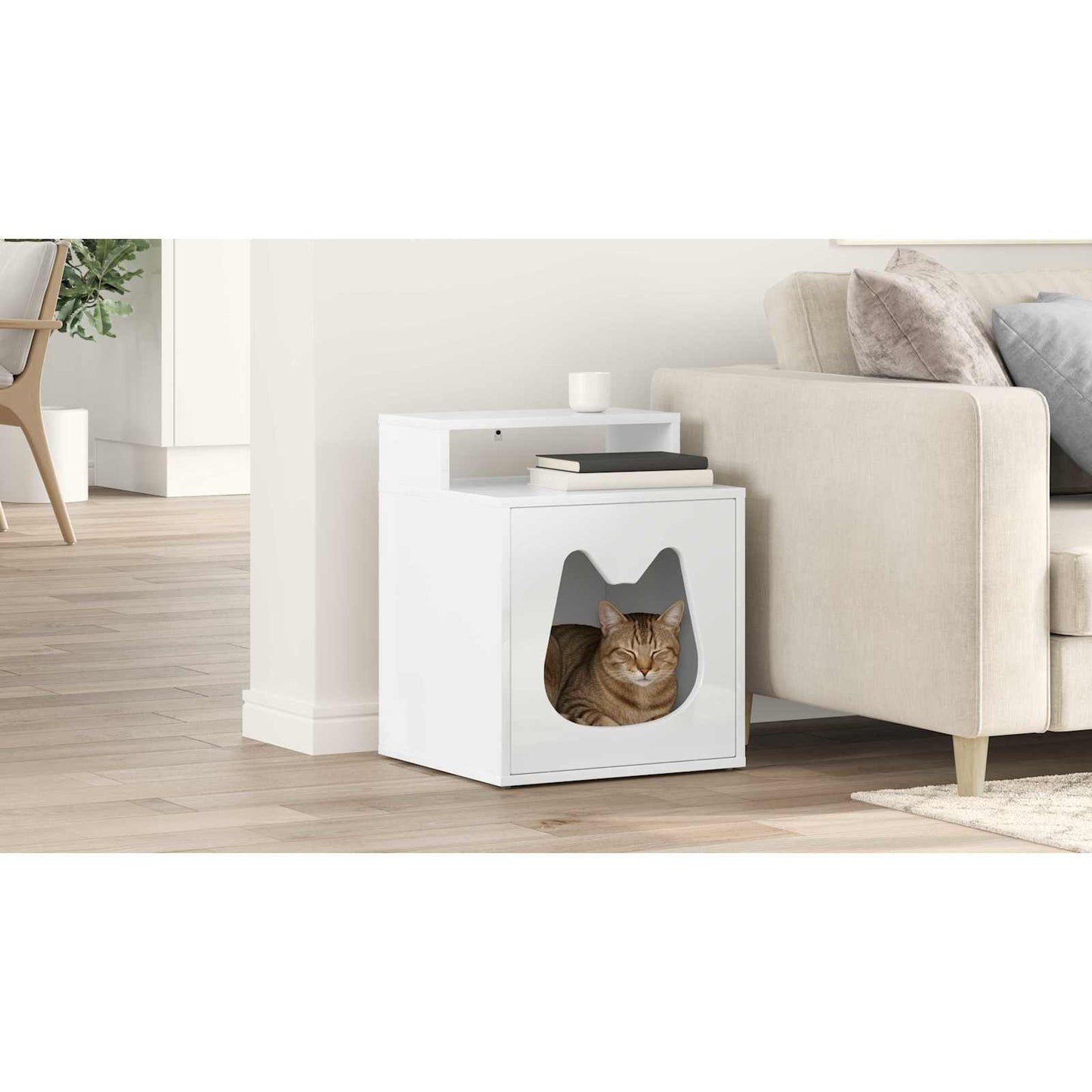 Cat House Gloss White 42.5 x 40 x 53.5 cm Engineered Wood