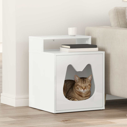 Cat House Gloss White 42.5 x 40 x 53.5 cm Engineered Wood
