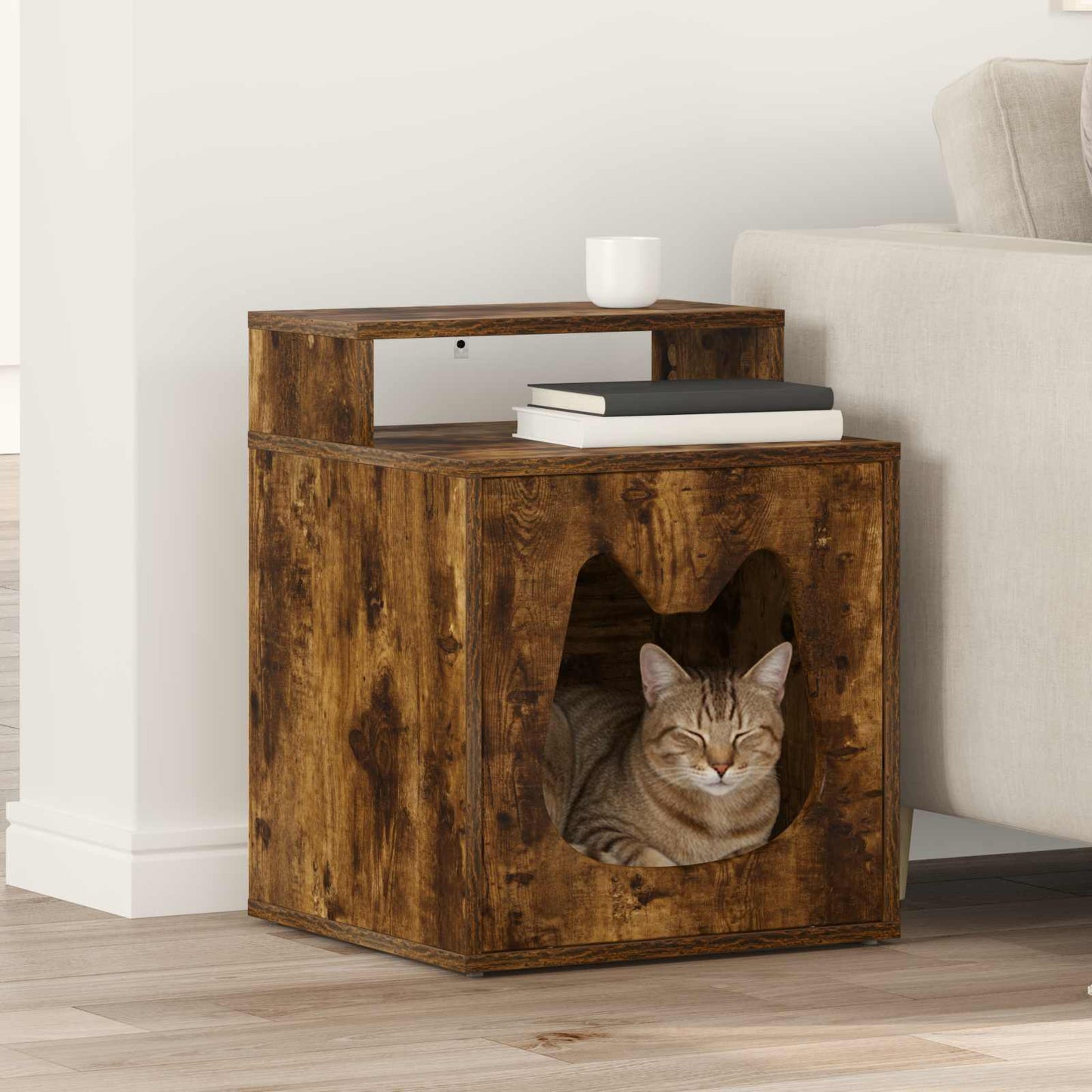 Cat House Smoked Oak 42.5 x 40 x 53.5 cm Engineered Wood