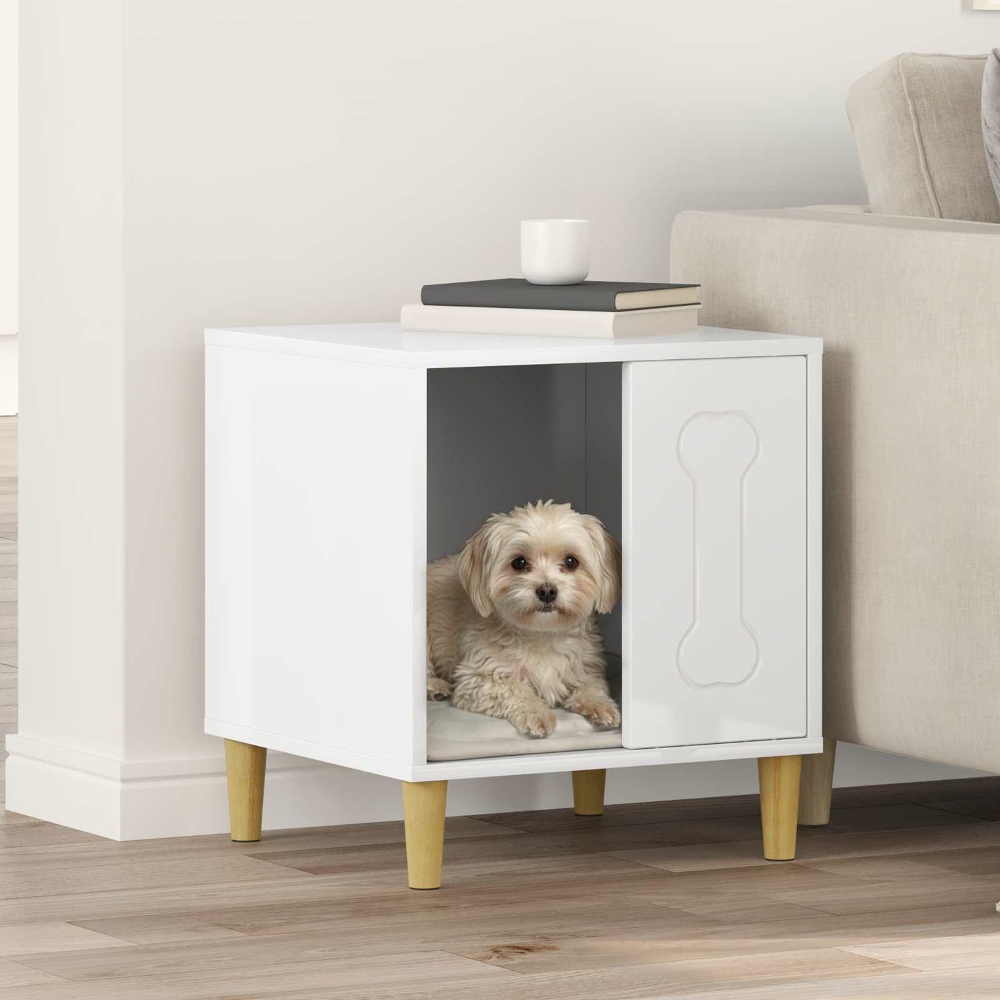 Dog House Gloss White 44 x 42 x 49 cm Engineered Wood