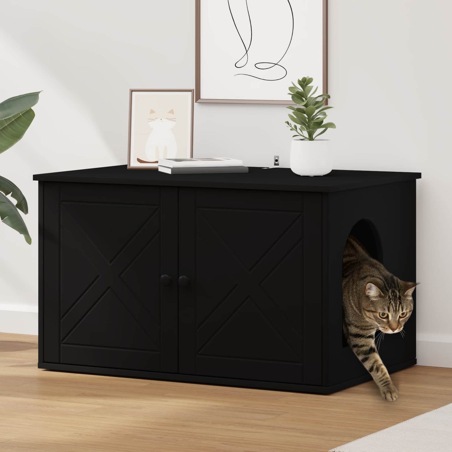Cat House Black 85 x 55 x 50.5 cm Engineered Wood