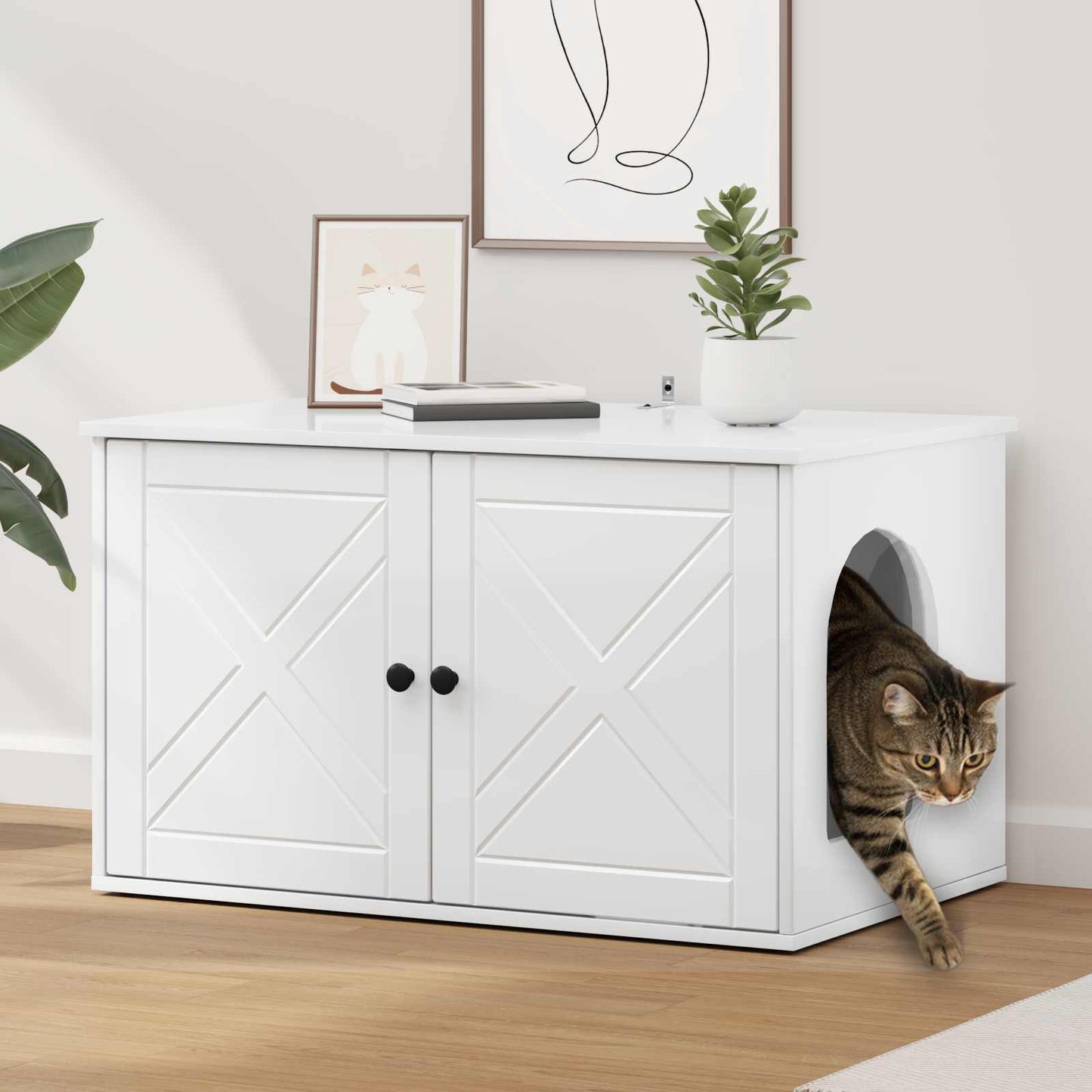 Cat House Gloss White 85 x 55 x 50 cm Engineered Wood