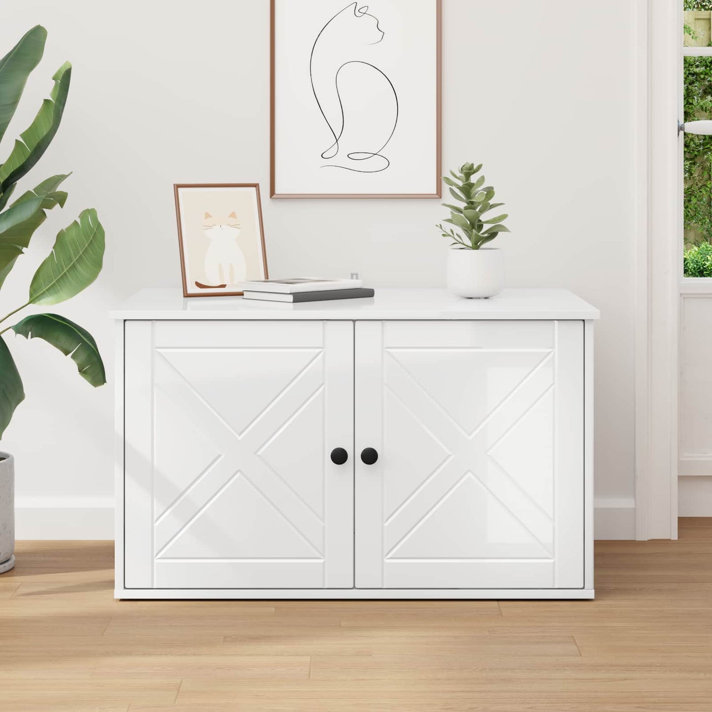 Cat House Gloss White 85 x 55 x 50 cm Engineered Wood