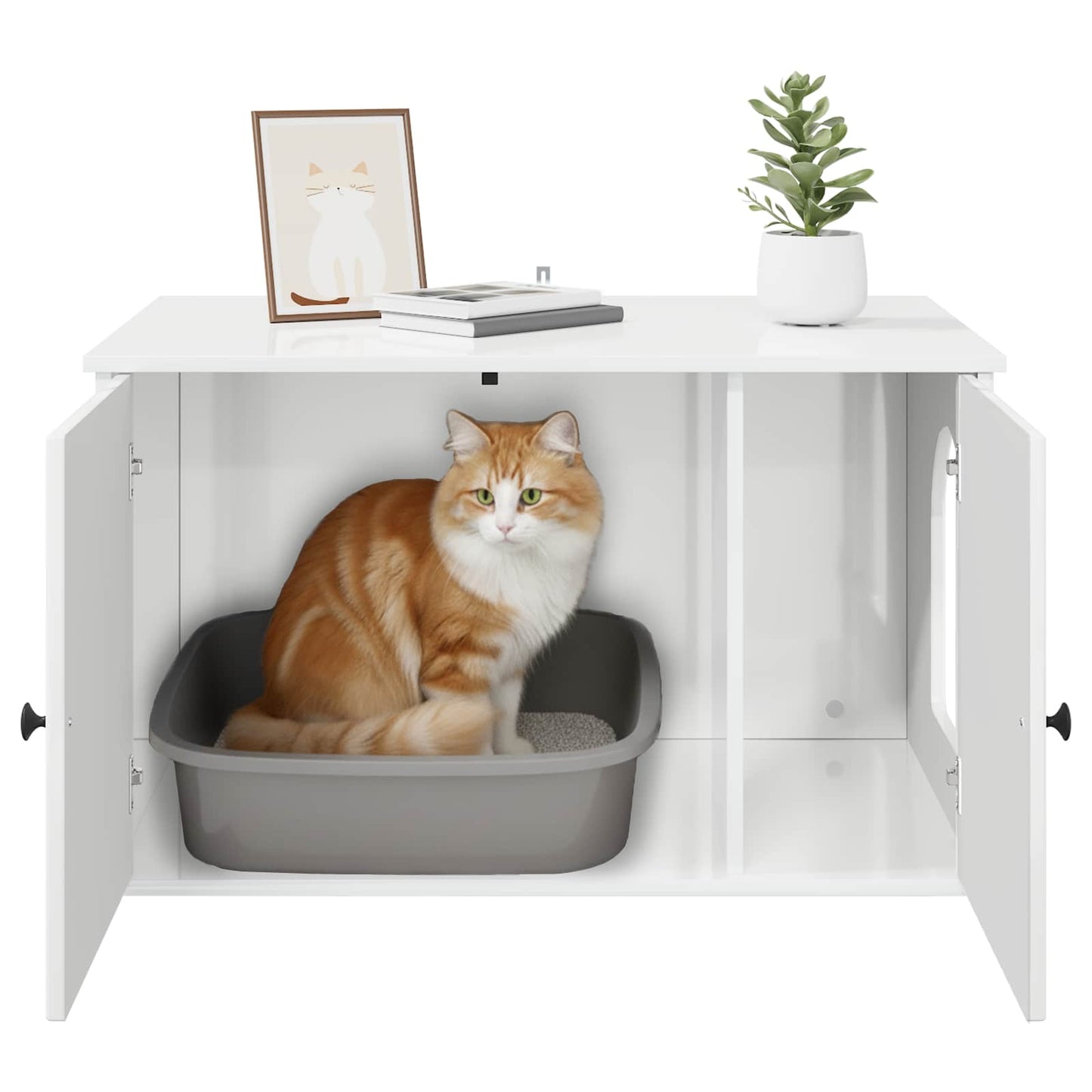 Cat House Gloss White 85 x 55 x 50 cm Engineered Wood