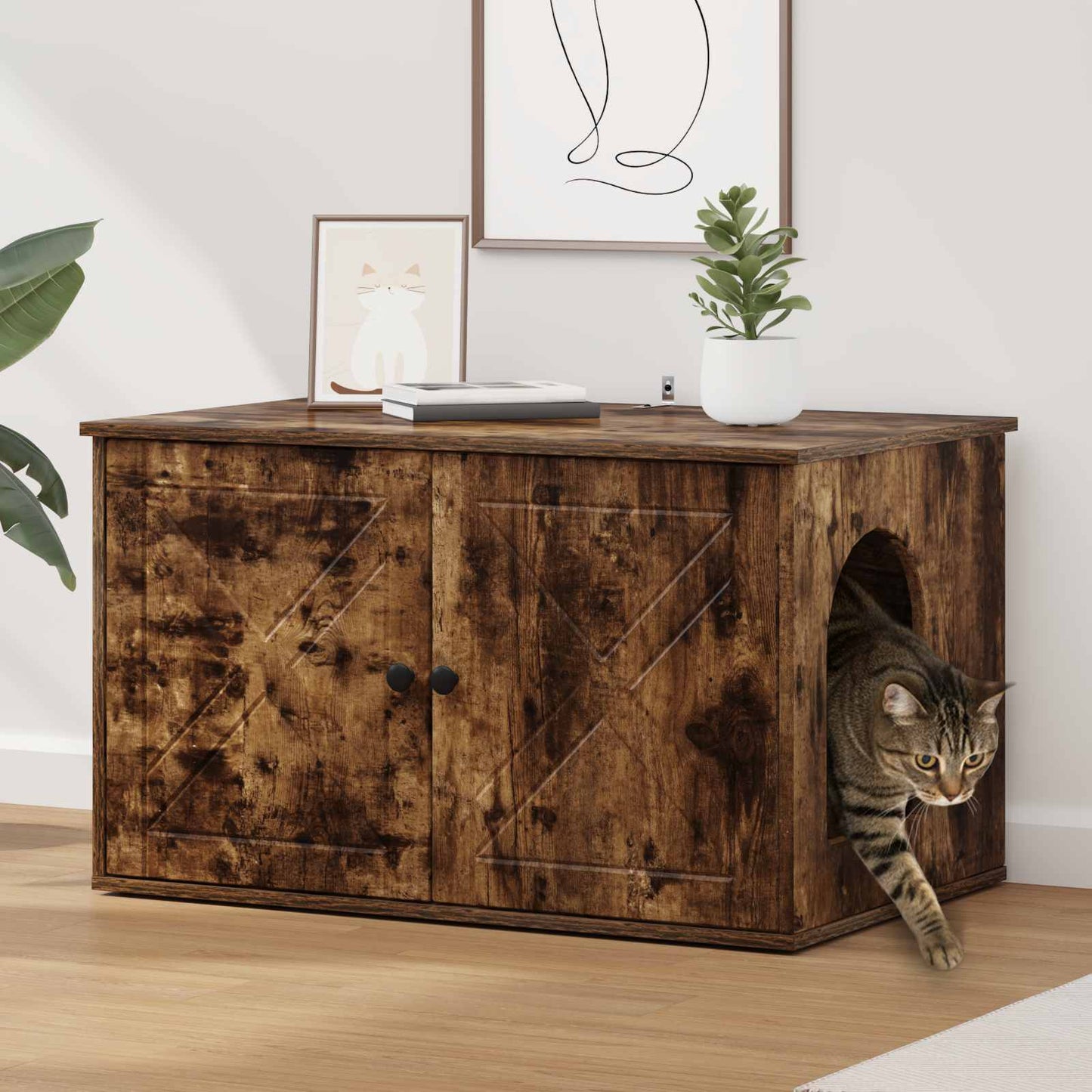 Cat House Smoked Oak 85 x 55 x 50 cm Engineered Wood