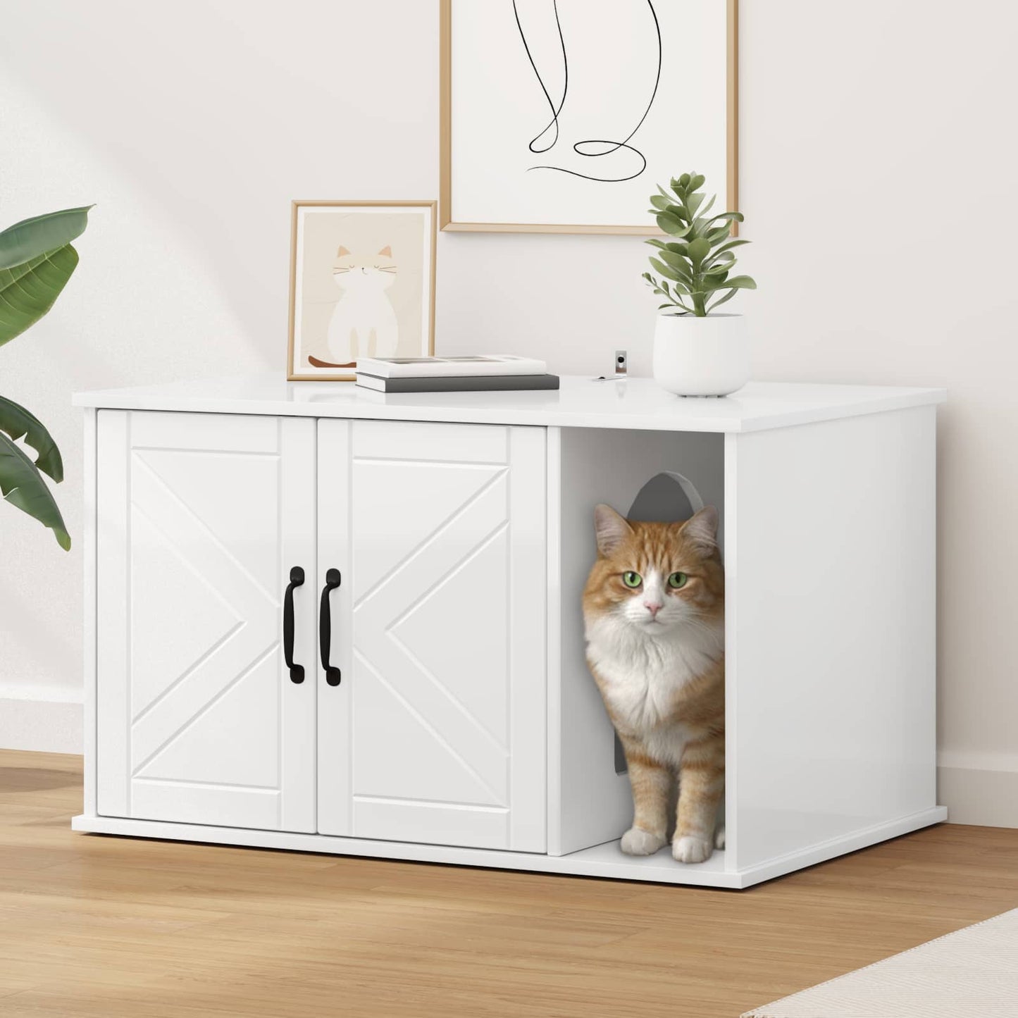Cat House Gloss White 85 x 55 x 50 cm Engineered Wood