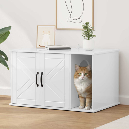 Cat House Gloss White 85 x 55 x 50.5 cm Engineered Wood