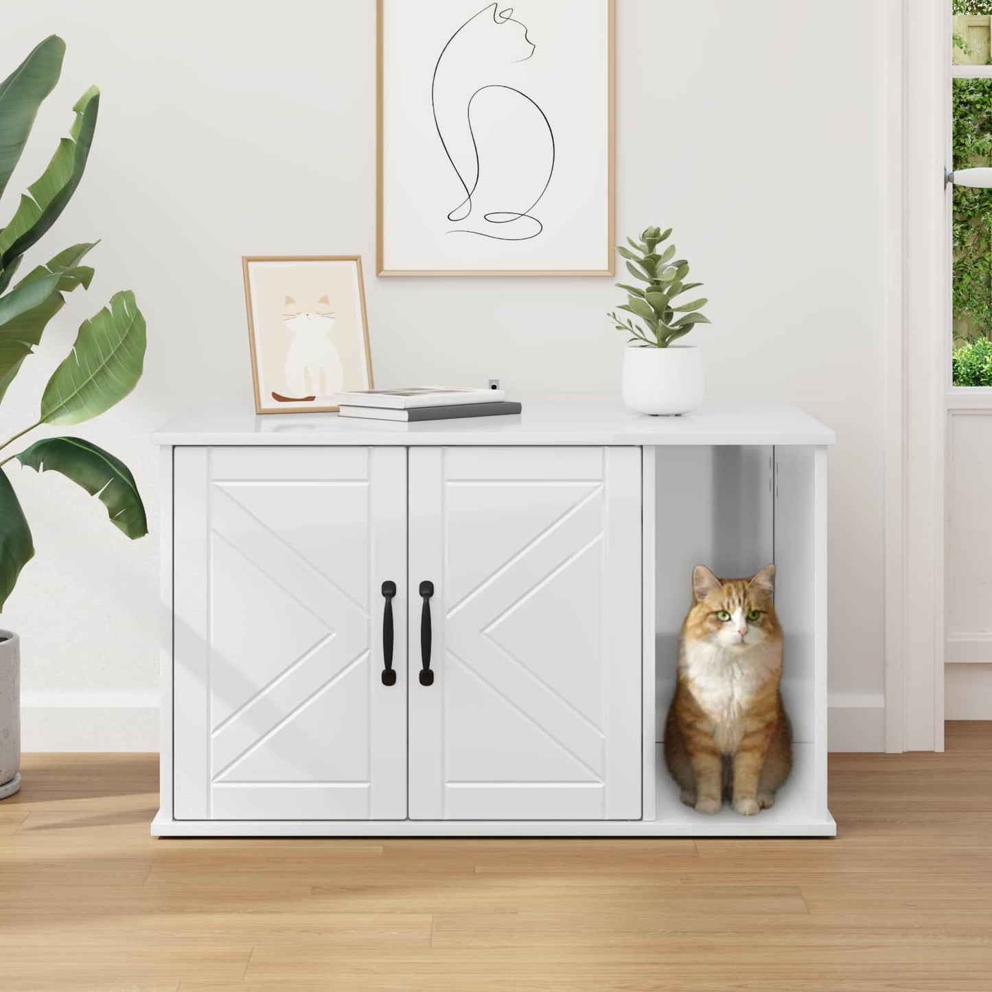 Cat House Gloss White 85 x 55 x 50 cm Engineered Wood