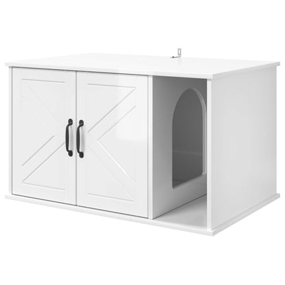 Cat House Gloss White 85 x 55 x 50 cm Engineered Wood