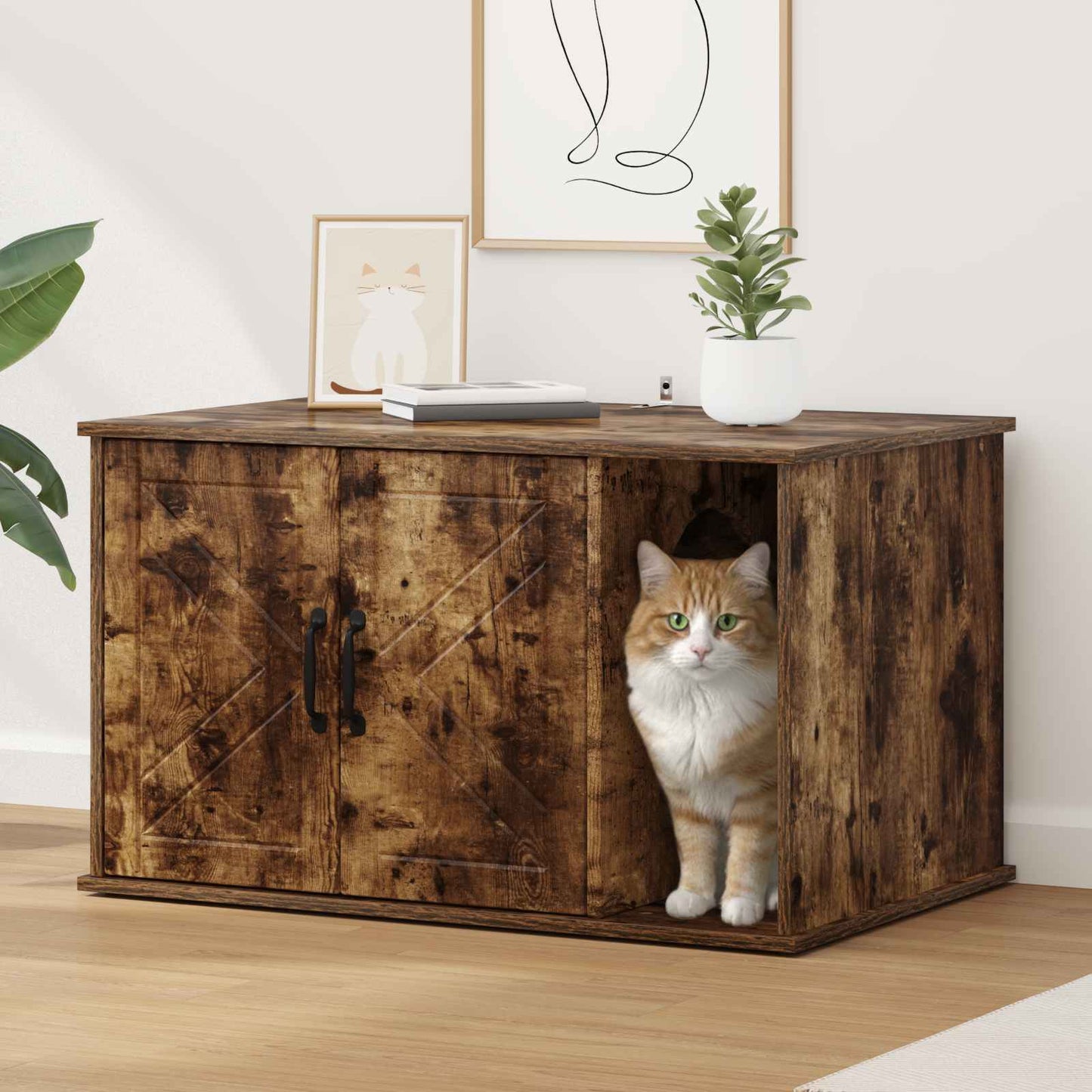 Cat House Smoked Oak 85 x 55 x 50 cm Engineered Wood