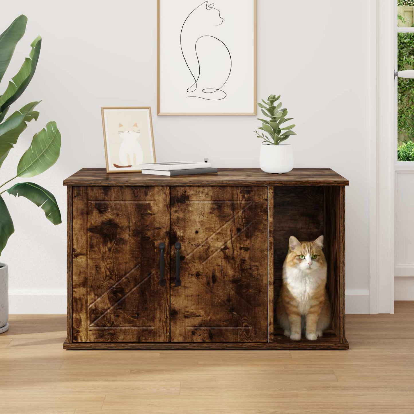 Cat House Smoked Oak 85 x 55 x 50 cm Engineered Wood