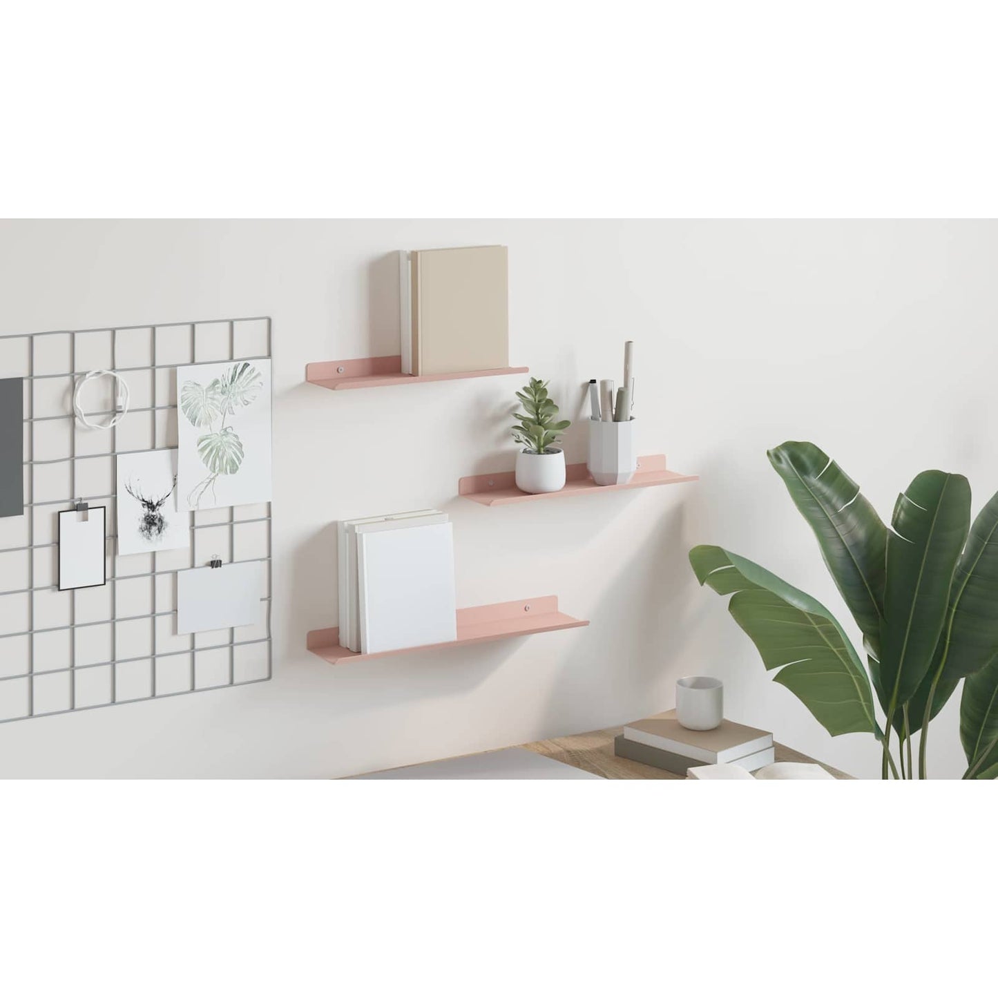 Floating Shelf Wall-mounted 3 pcs Pink 40 x 9 x 2.5 cm Steel