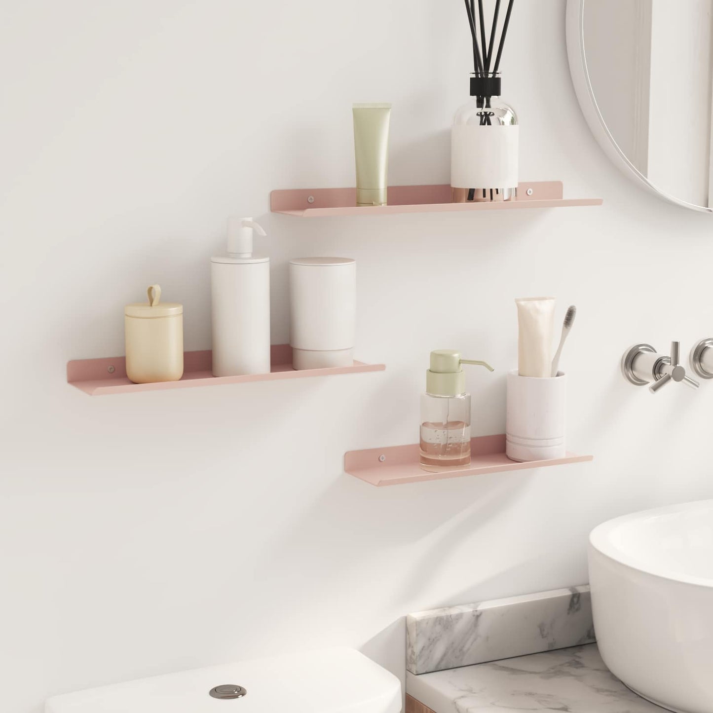 Floating Shelf Wall-mounted 3 pcs Pink 40 x 9 x 2.5 cm Steel