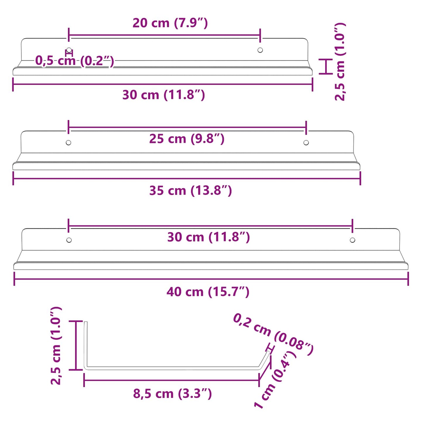 Floating Shelf 3 pcs Anthracite 40 x 9 x 2.5 cm Steel