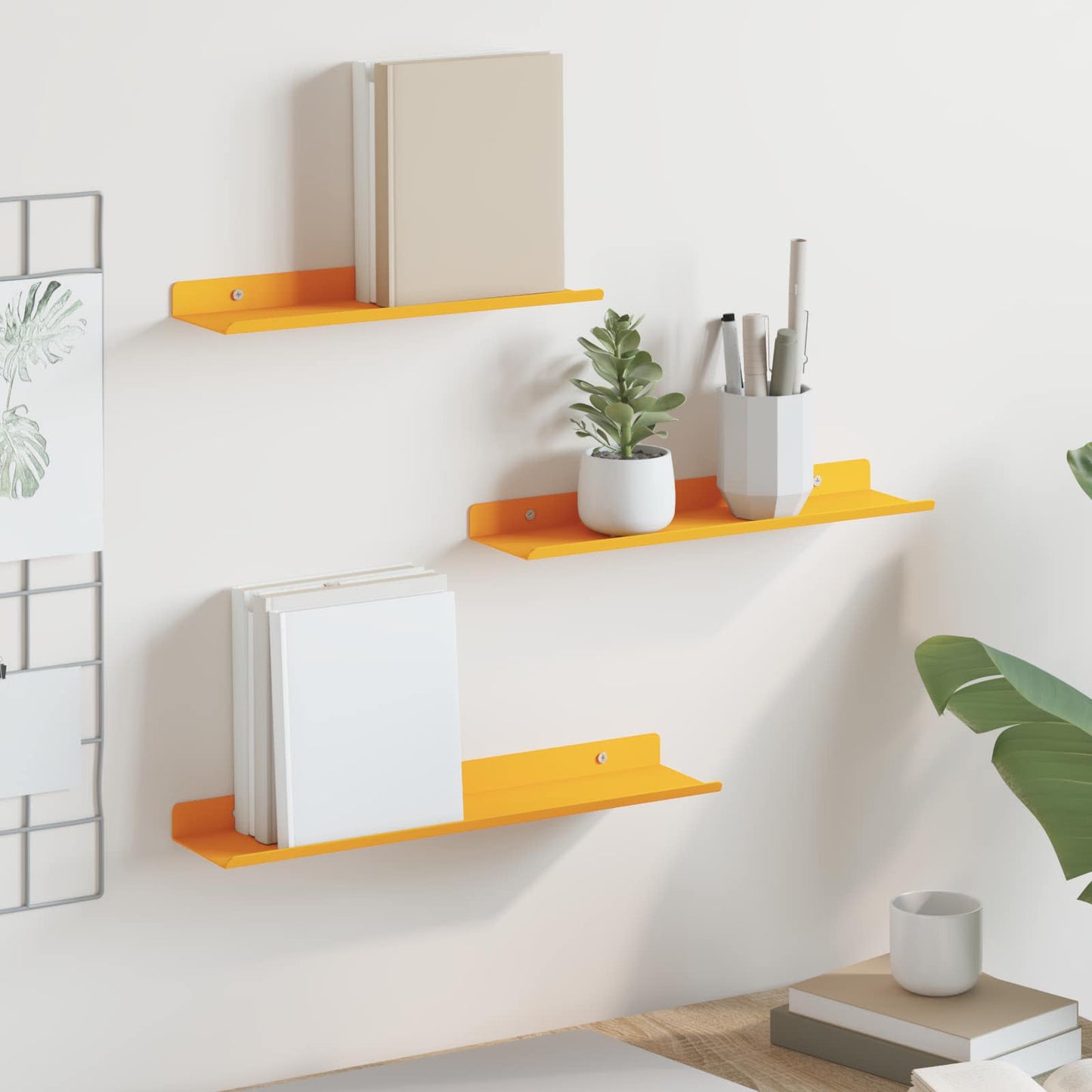 Floating Shelf 3 pcs Mustard Yellow 40 x 9 x 2.5 cm Steel