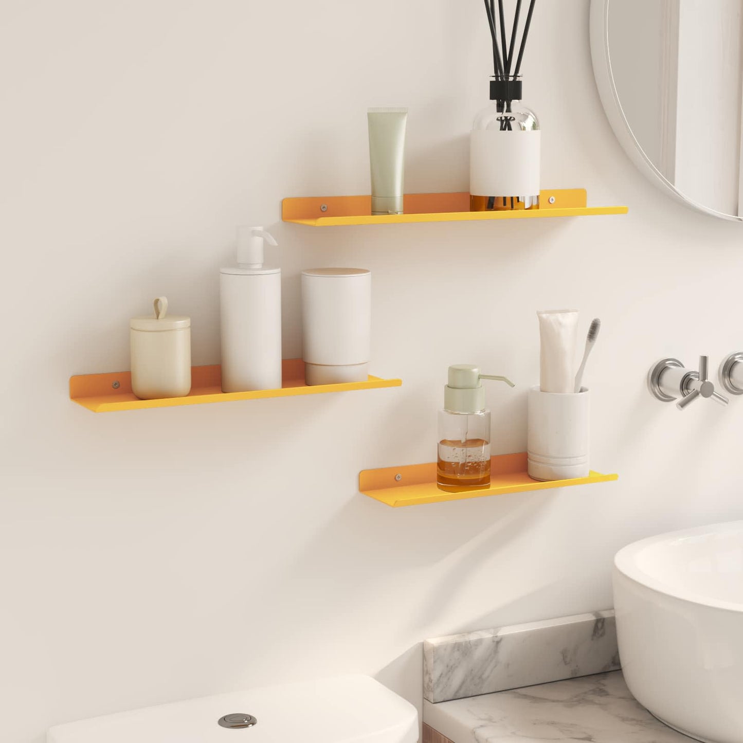 Floating Shelf 3 pcs Mustard Yellow 40 x 9 x 2.5 cm Steel