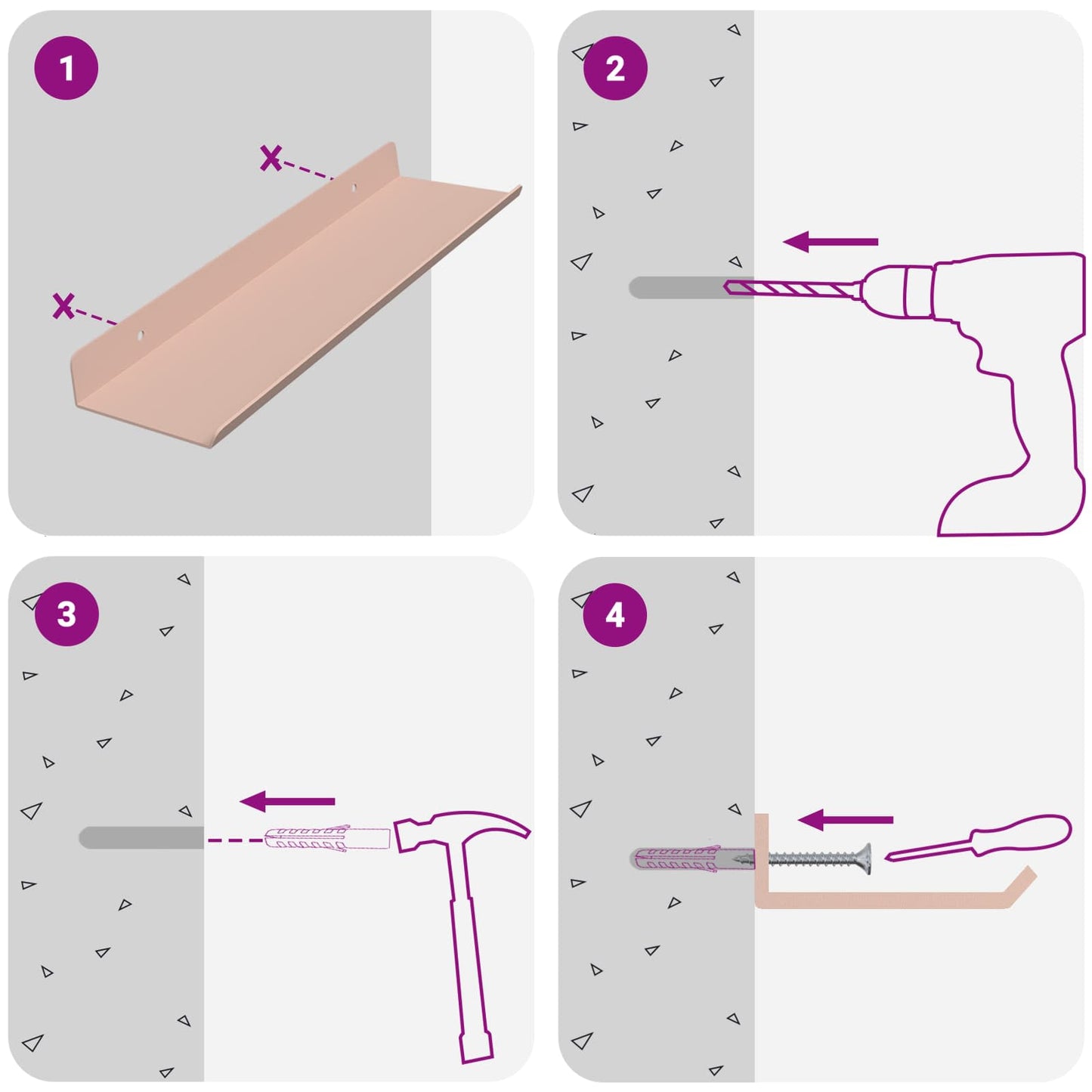 Floating Shelf Wall-mounted 2 pcs Pink 30 x 9 x 2.5 cm Steel