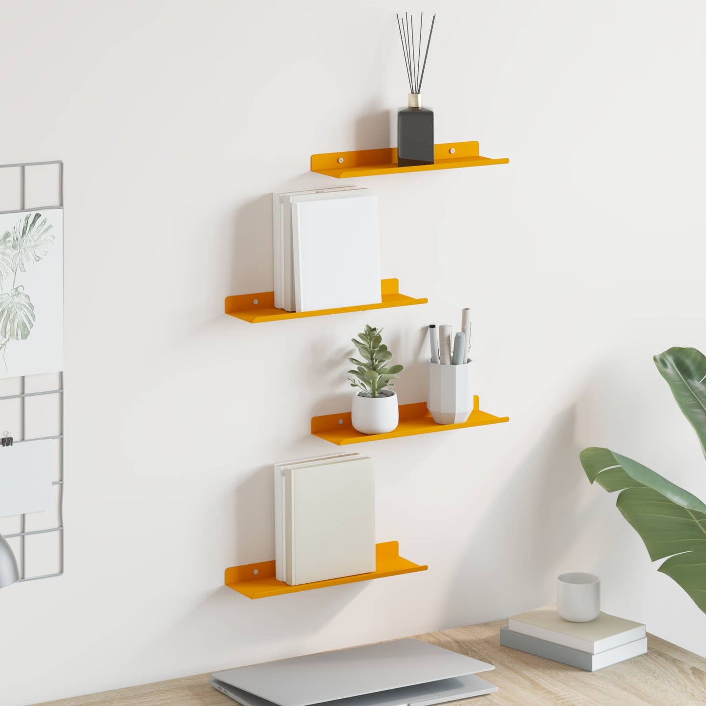 Floating Shelf 4 pcs Mustard Yellow 30 x 9 x 2.5 cm Steel