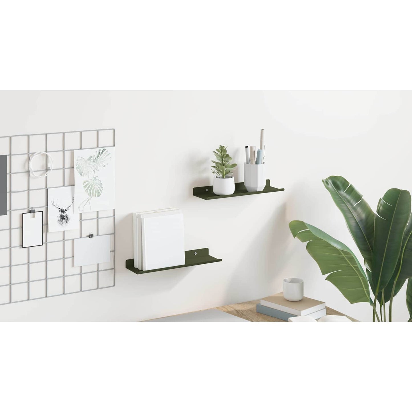 Floating Shelf 2 pcs Olive Green 30 x 9 x 2.5 cm Steel