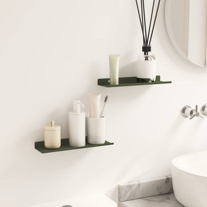 Floating Shelf 2 pcs Olive Green 30 x 9 x 2.5 cm Steel