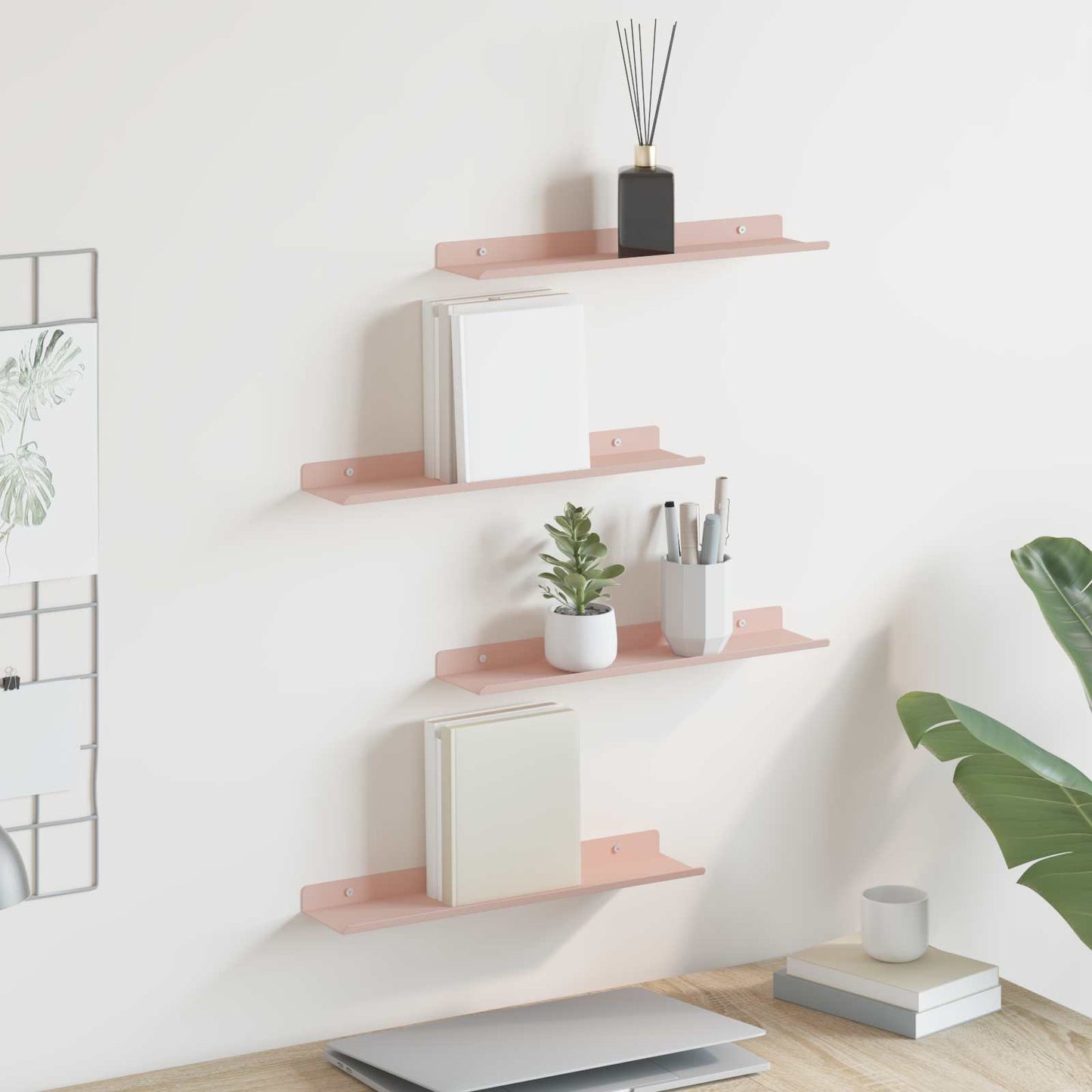 Floating Shelf Wall-mounted 4 pcs Pink 40 x 9 x 2.5 cm Steel