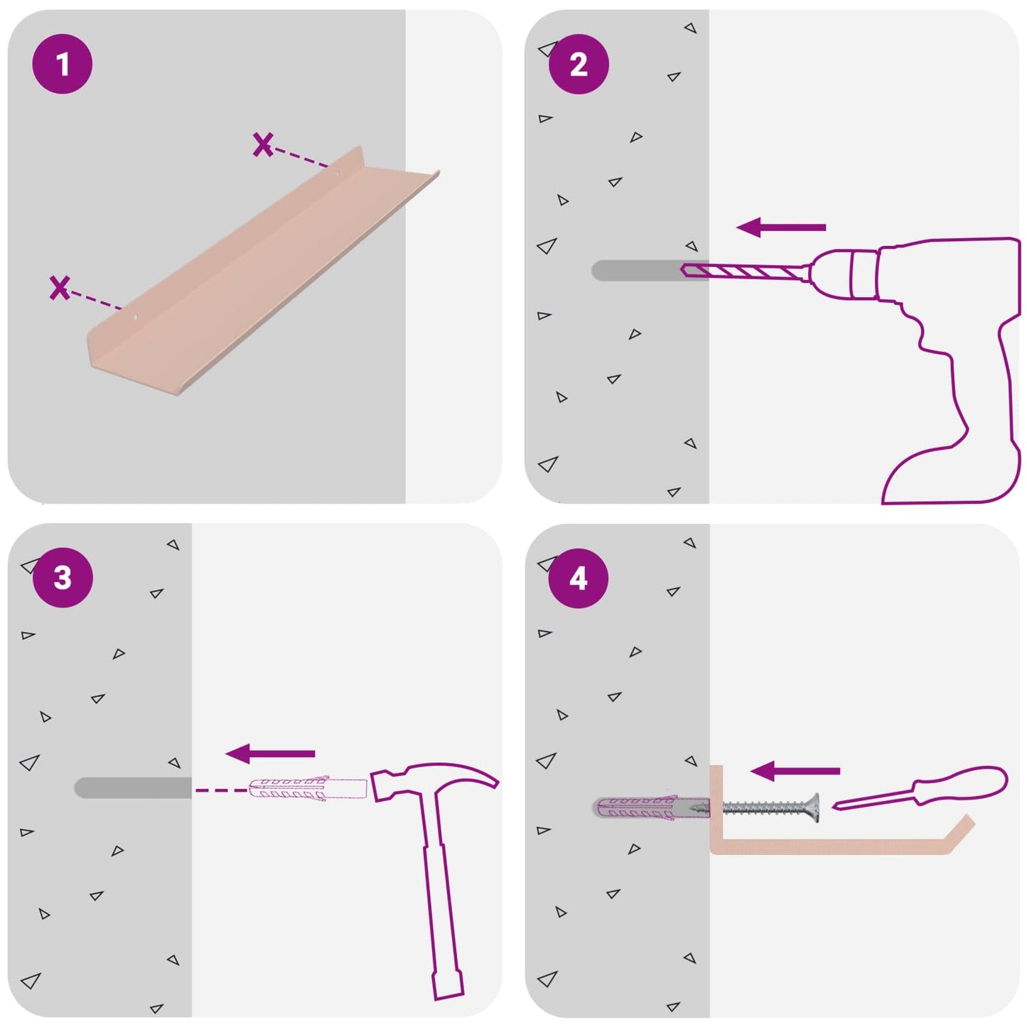 Floating Shelf Wall-mounted 4 pcs Pink 40 x 9 x 2.5 cm Steel