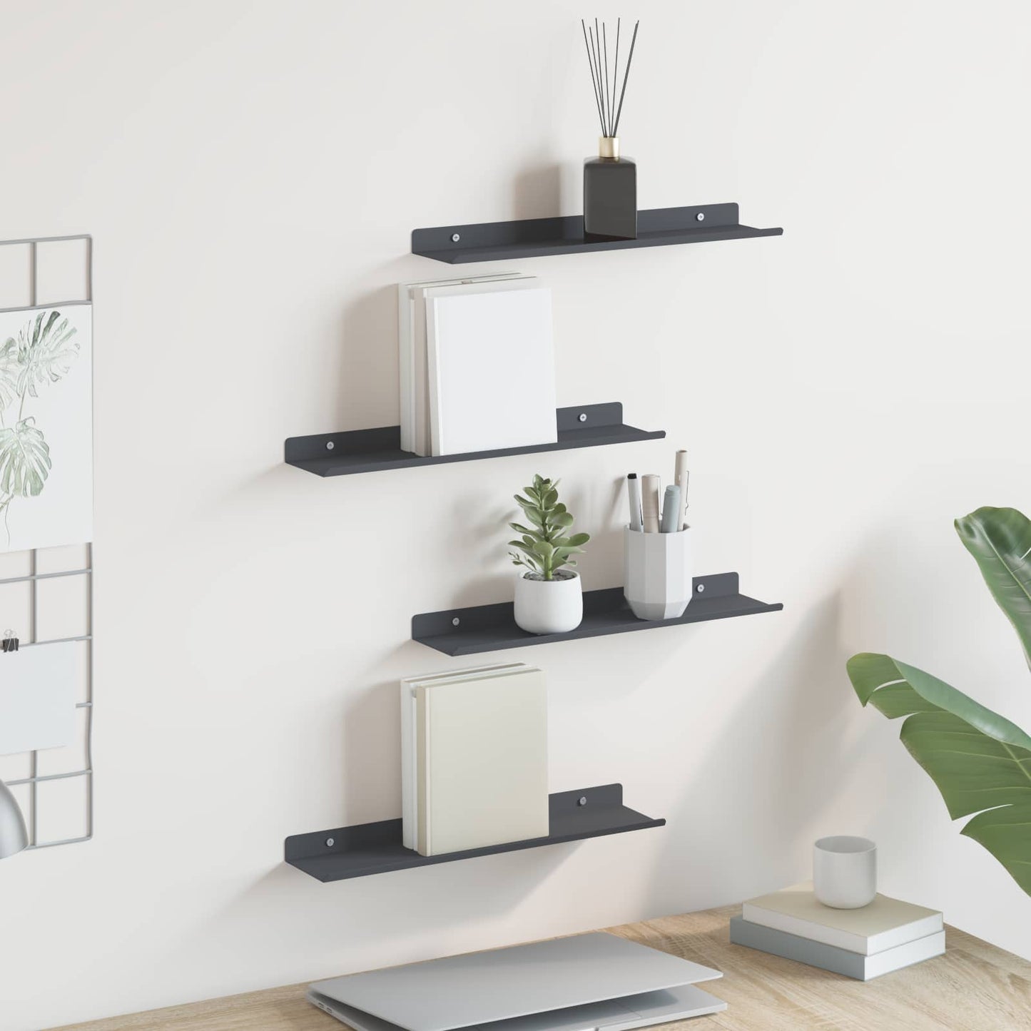 Floating Shelf Wall-Mounted 4 pcs Anthracite 40 x 8.5 x 2.5 cm