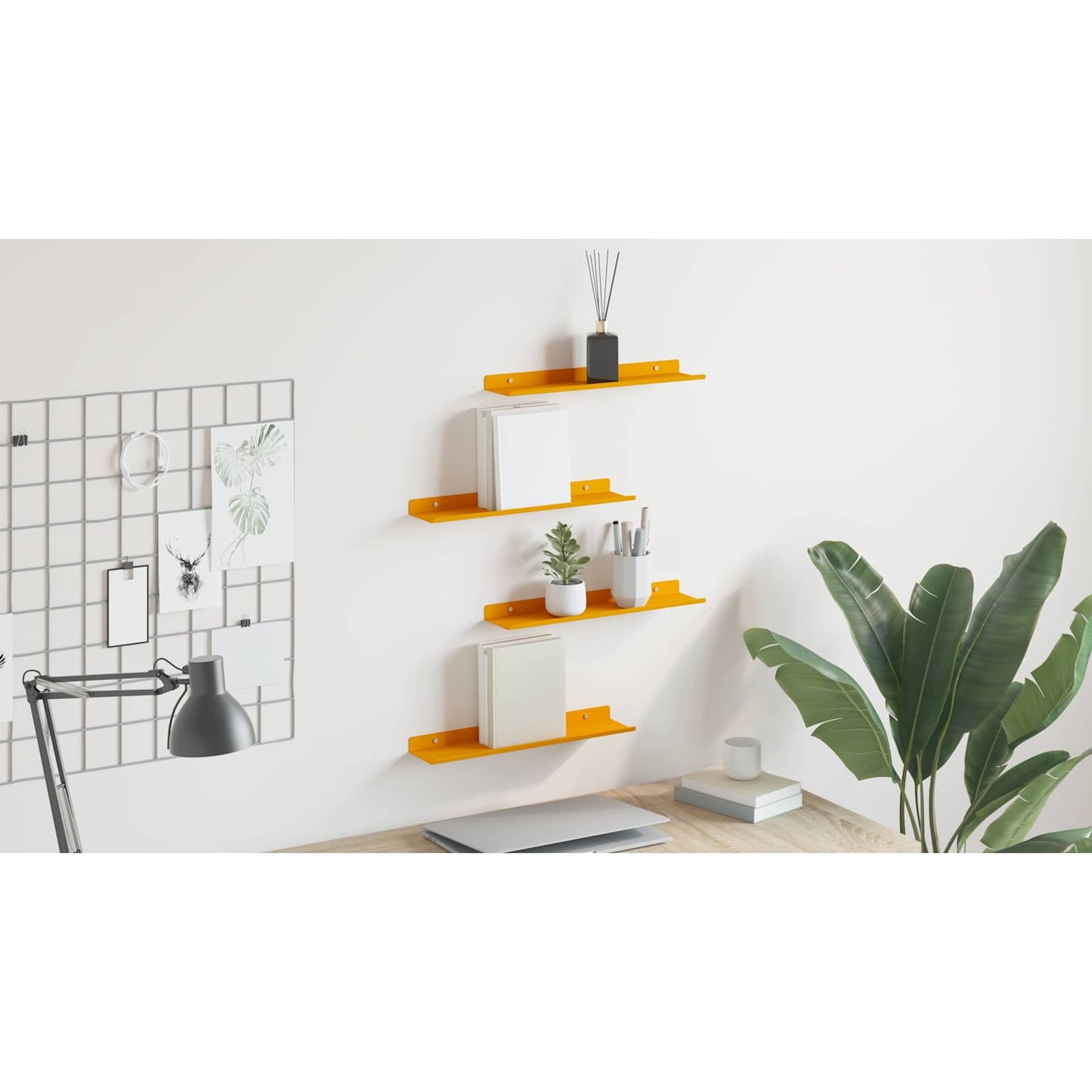 Floating Shelf 4 pcs Mustard Yellow 40 x 8.5 x 2.5 cm Steel