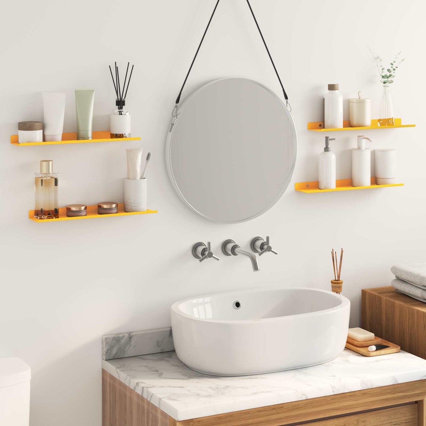 Floating Shelf Wall-Mounted 4 pcs Mustard Yellow Steel