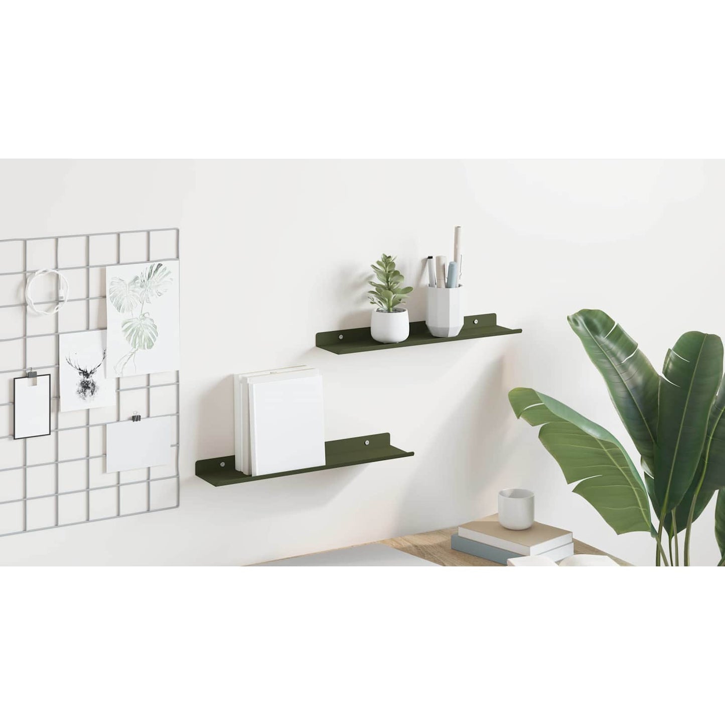Floating Shelf 2 pcs Olive Green 40 x 8.5 x 2.5 cm Steel