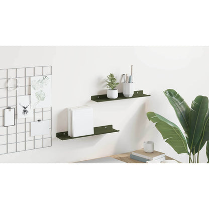 Floating Shelf 2 pcs Olive Green 40 x 8.5 x 2.5 cm Steel