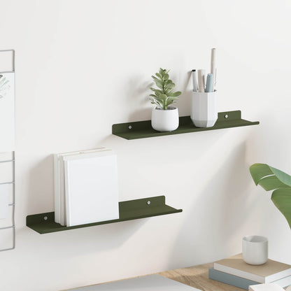 Floating Shelf 2 pcs Olive Green 40 x 8.5 x 2.5 cm Steel