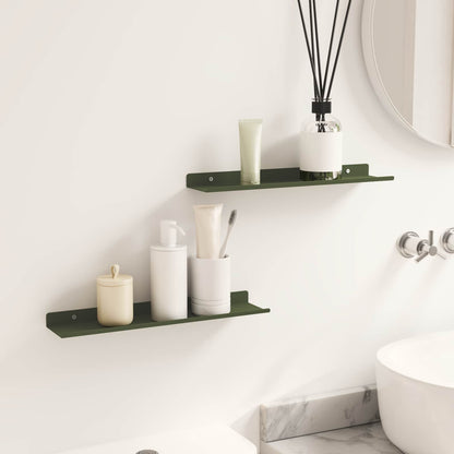 Floating Shelf 2 pcs Olive Green 40 x 8.5 x 2.5 cm Steel