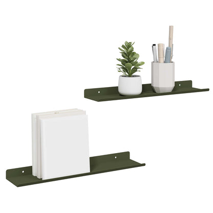 Floating Shelf 2 pcs Olive Green 40 x 8.5 x 2.5 cm Steel