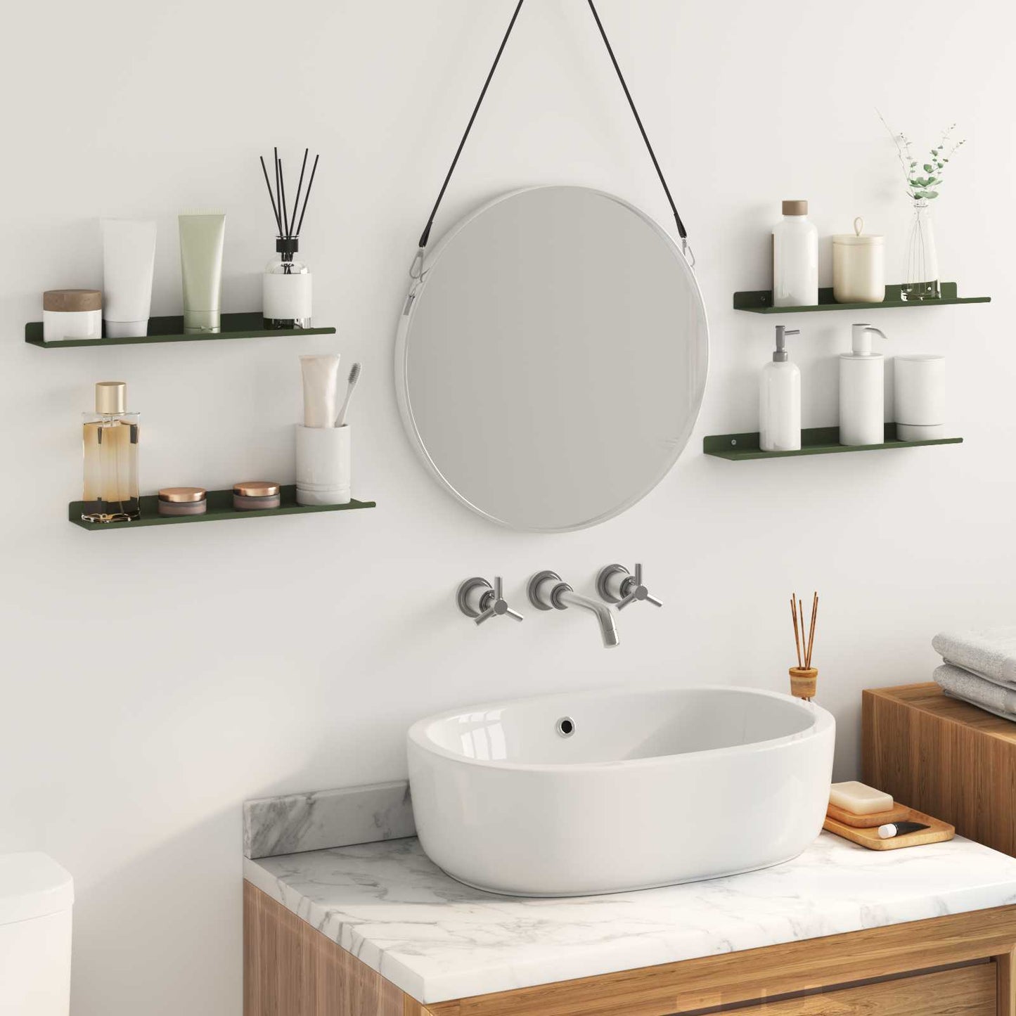 Floating Shelf 4 pcs Olive Green 40 x 9 x 2.5 cm Steel