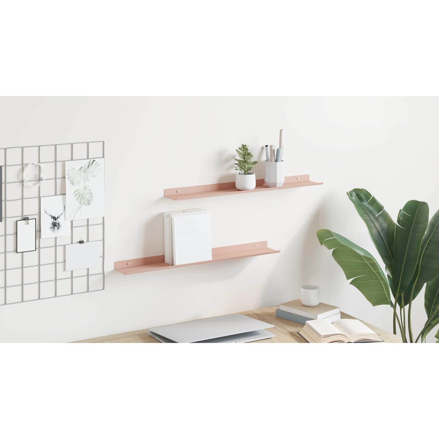 Floating Shelf Wall-mounted 2 pcs Pink 60 x 8.5 x 2.5 cm Steel