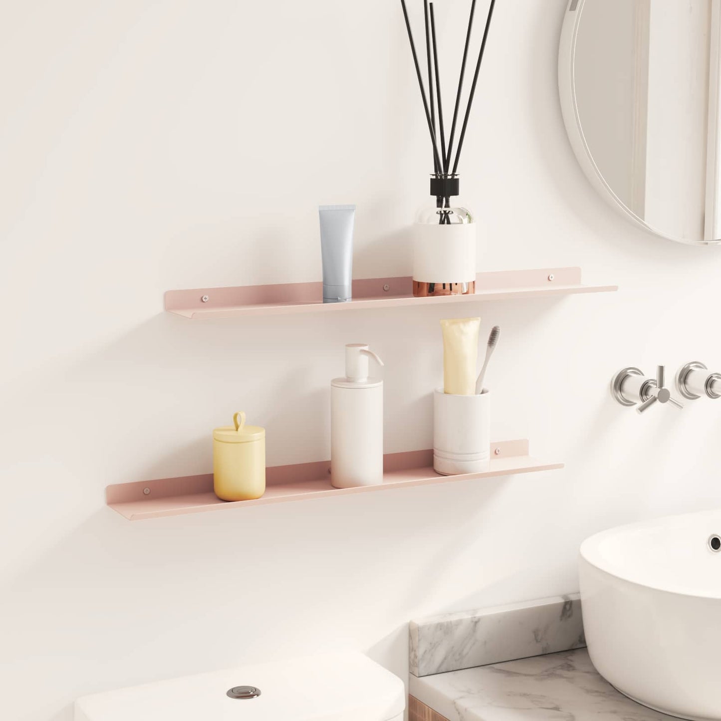 Floating Shelf Wall-Mounted 2 pcs Pink 60 x 8.5 x 2.5 cm Steel