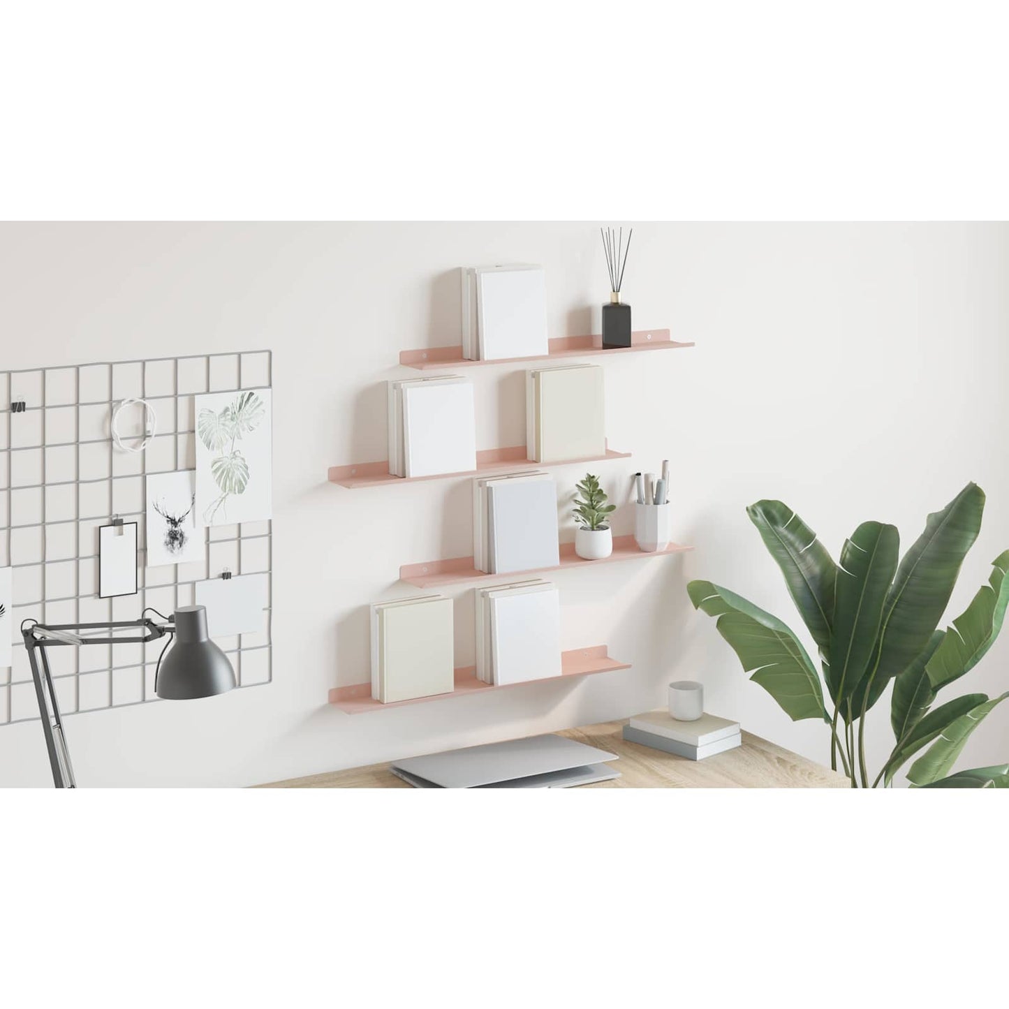 Floating Shelf Wall-mounted 4 pcs Pink 60 x 8.5 x 2.5 cm Steel