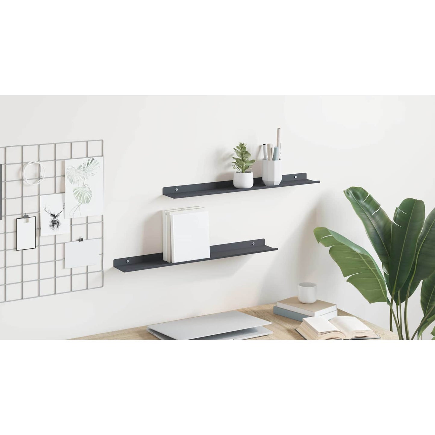 Floating Shelf 2 pcs Anthracite 60 x 8.5 x 2.5 cm Steel