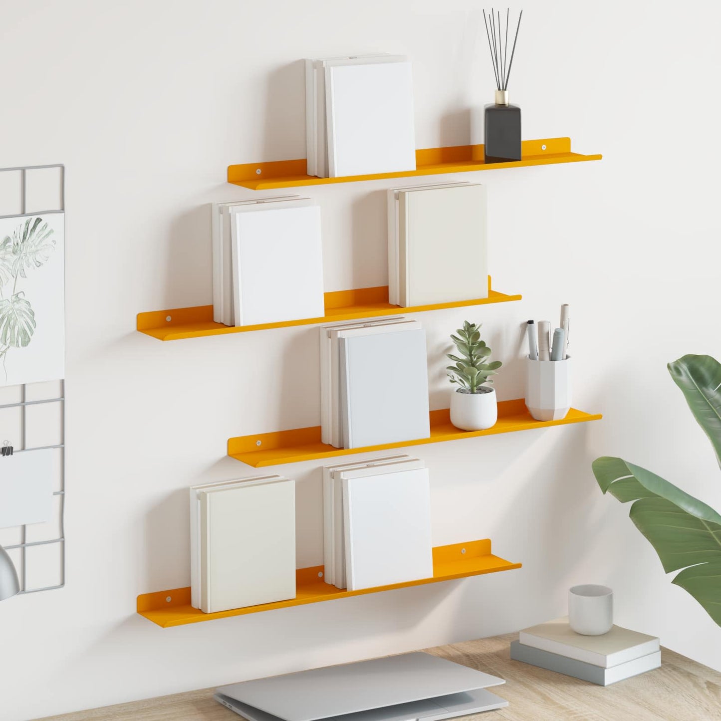 Floating Shelf Wall-Mounted 4 pcs Mustard Yellow Steel